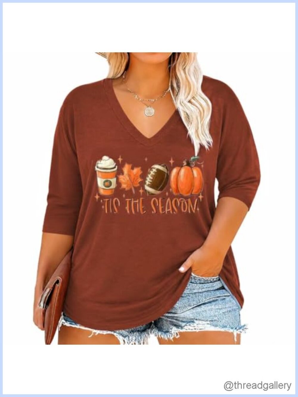 Womens Plus Size V Neck 3/4 Sleeve Halloween T-Shirt Loose Fit Fall Top